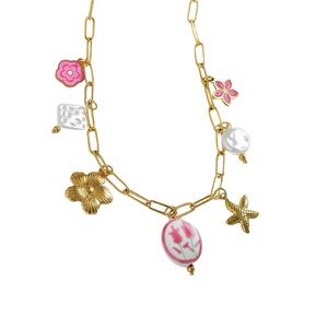 18k Gold Plated and Pink Charm Necklace